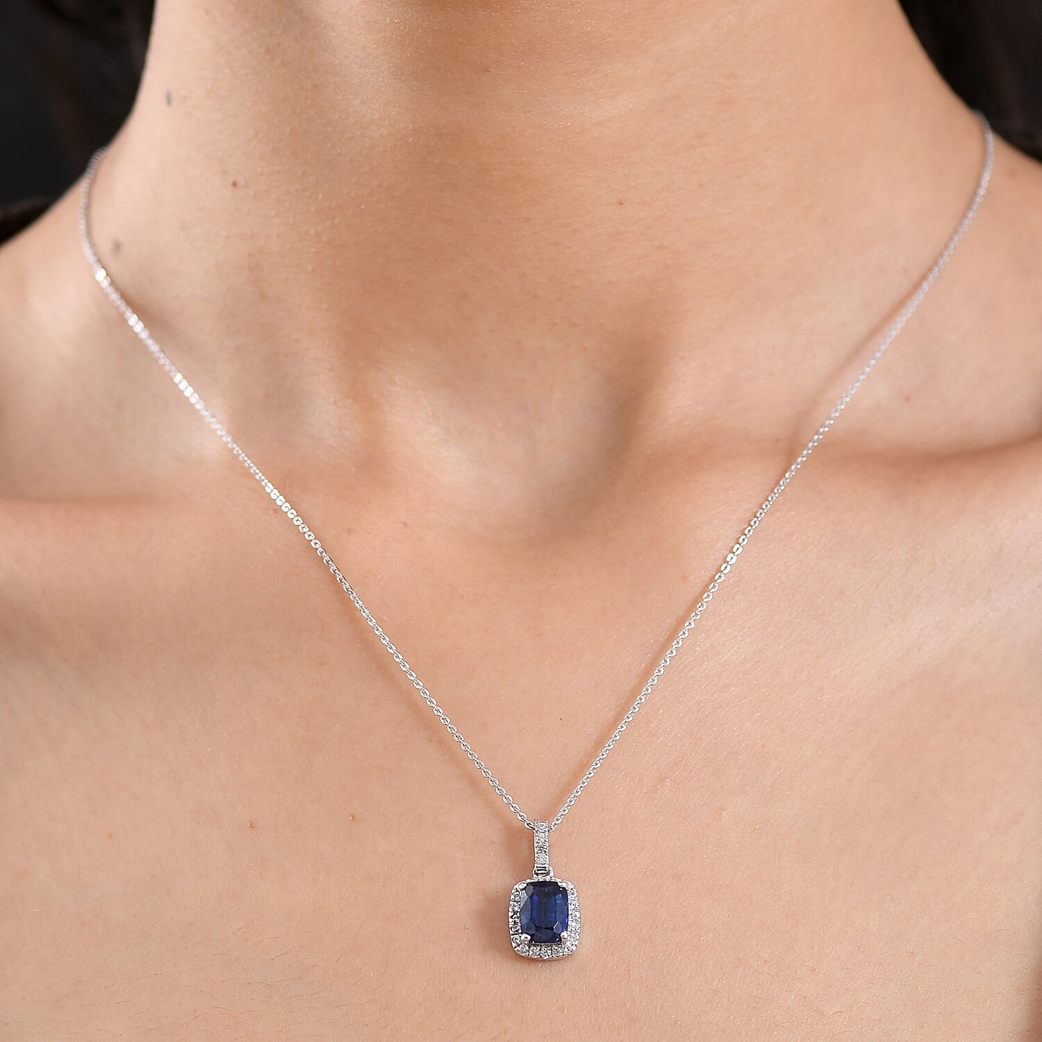 AAA Kashmir Kyanite and White Zircon 2.25 ctw Pendant Necklace (20 Inches) in Rhodium Over Sterling Silver