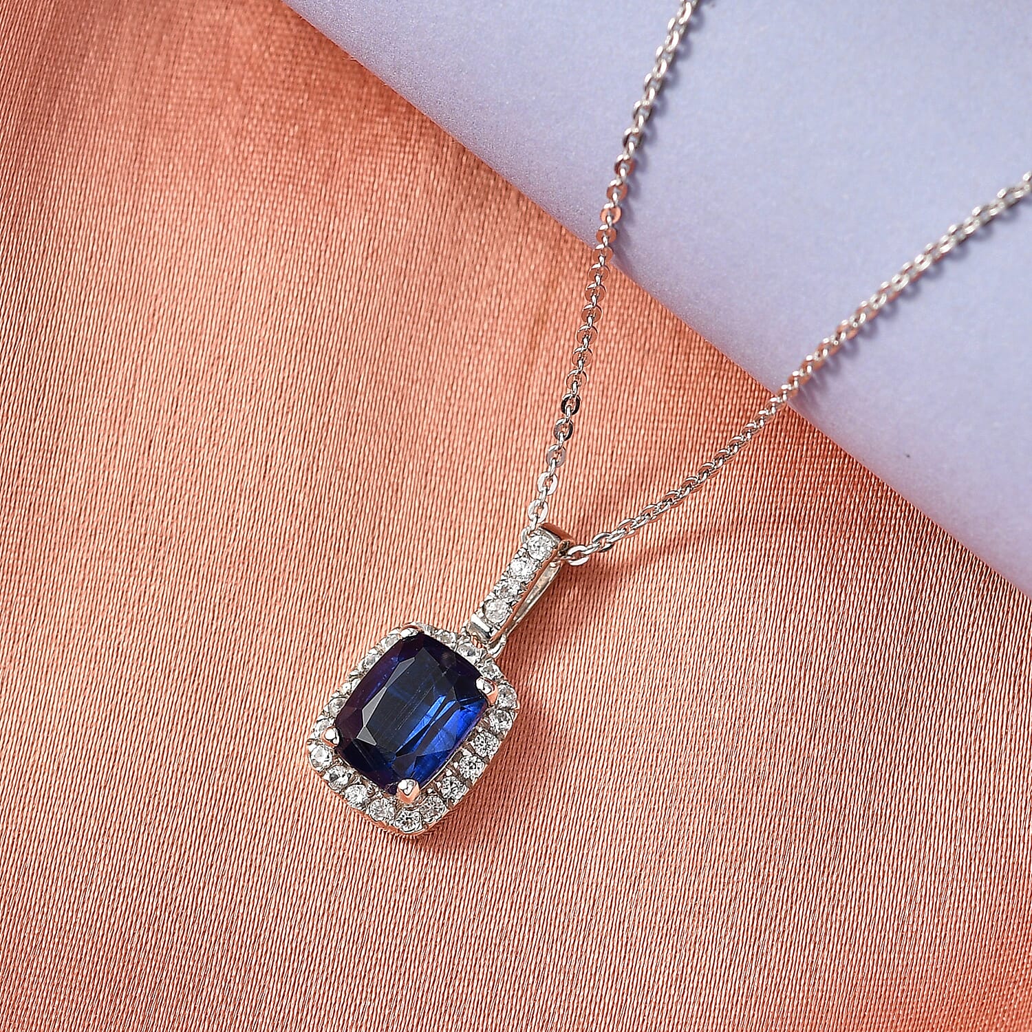 AAA Kashmir Kyanite and White Zircon 2.25 ctw Pendant Necklace (20 Inches) in Rhodium Over Sterling Silver