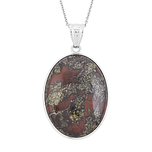 Dragon Blood Jasper Inlay Frame Pendant Necklace (20 Inches) in Stainless Steel 62.00 ctw