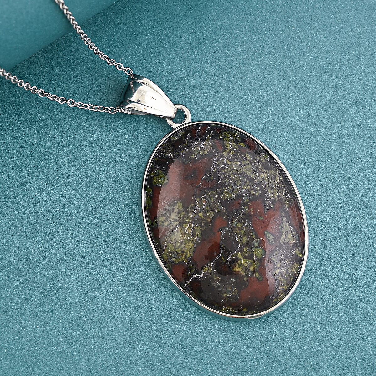 Dragon Blood Jasper Inlay Frame Pendant Necklace (20 Inches) in Stainless Steel 62.00 ctw image number 1