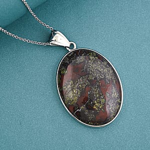 Dragon Blood Jasper Inlay Frame Pendant Necklace (20 Inches) in Stainless Steel 62.00 ctw