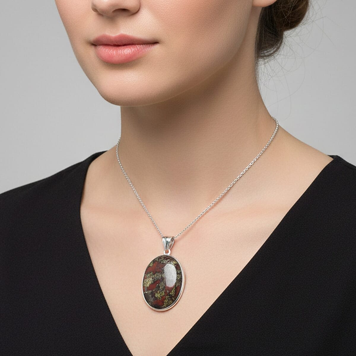 Dragon Blood Jasper Inlay Frame Pendant Necklace (20 Inches) in Stainless Steel 62.00 ctw image number 2