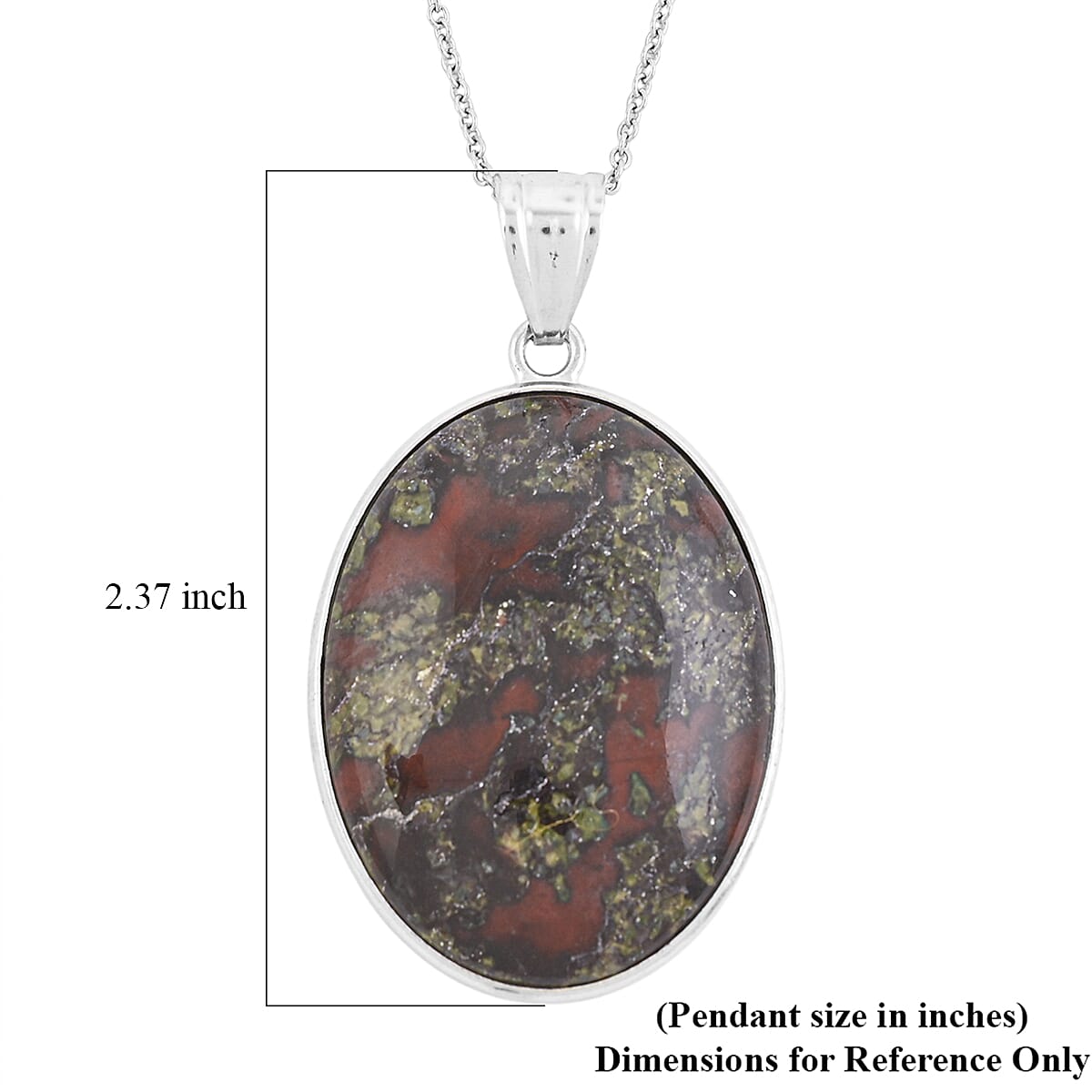 Dragon Blood Jasper Inlay Frame Pendant Necklace (20 Inches) in Stainless Steel 62.00 ctw