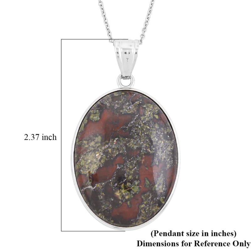 Dragon Blood Jasper Inlay Frame Pendant Necklace (20 Inches) in Stainless Steel 62.00 ctw