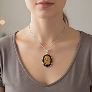 Scenic Jasper and Black Agate 48.00 ctw Pendant in Silvertone with Stainless Steel Necklace 20 Inches