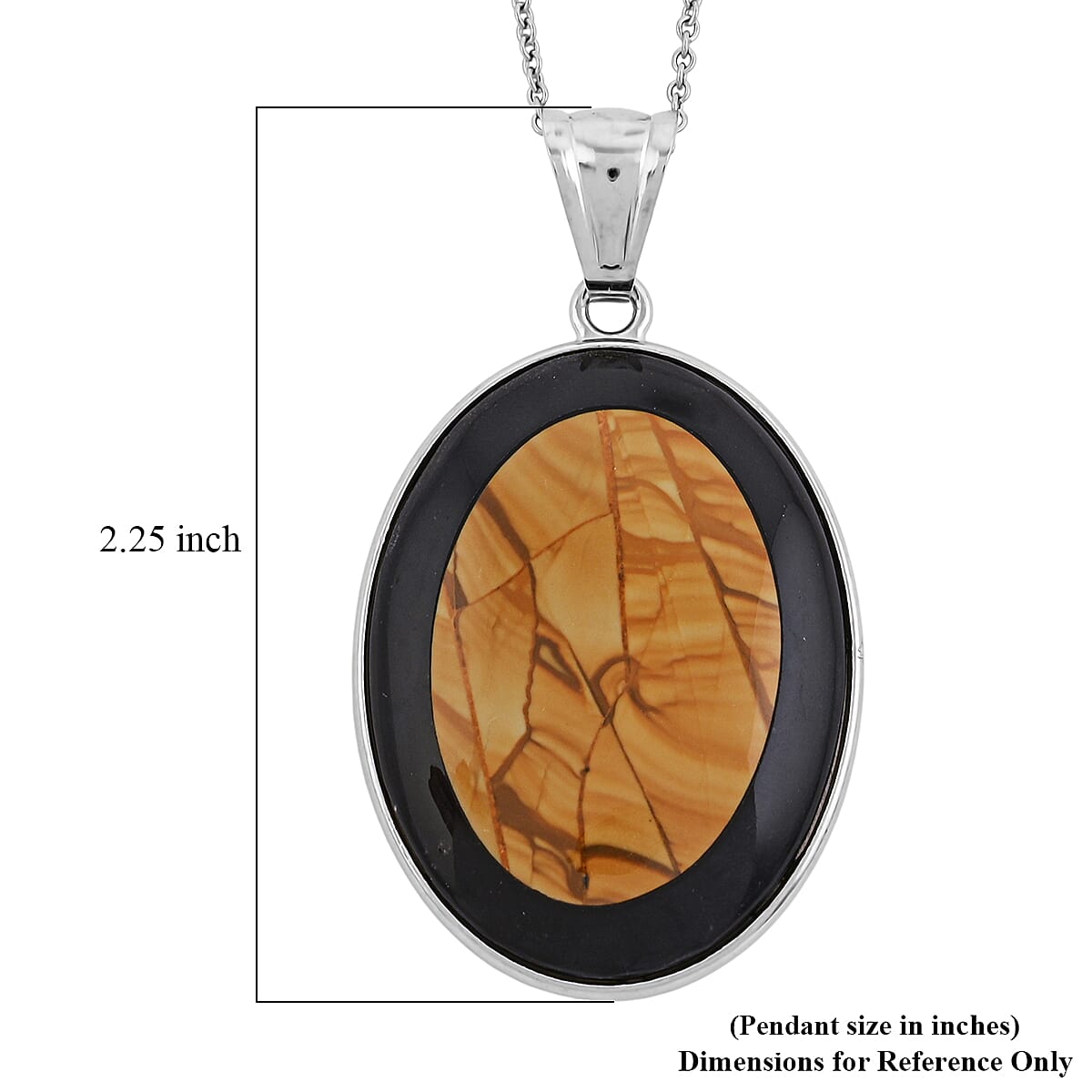 Scenic Jasper and Black Agate 48.00 ctw Pendant in Silvertone with Stainless Steel Necklace 20 Inches image number 5