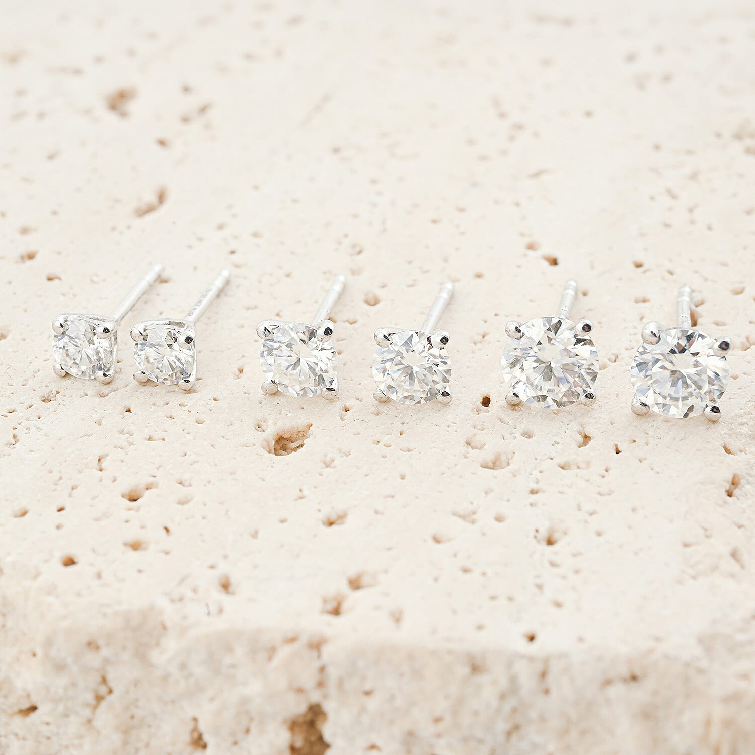 D'Joy Moissanite 2.90 ctw Set of 3 Earrings in Platinum Over Sterling Silver