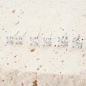 D'Joy Moissanite 2.90 ctw Set of 3 Earrings in Platinum Over Sterling Silver