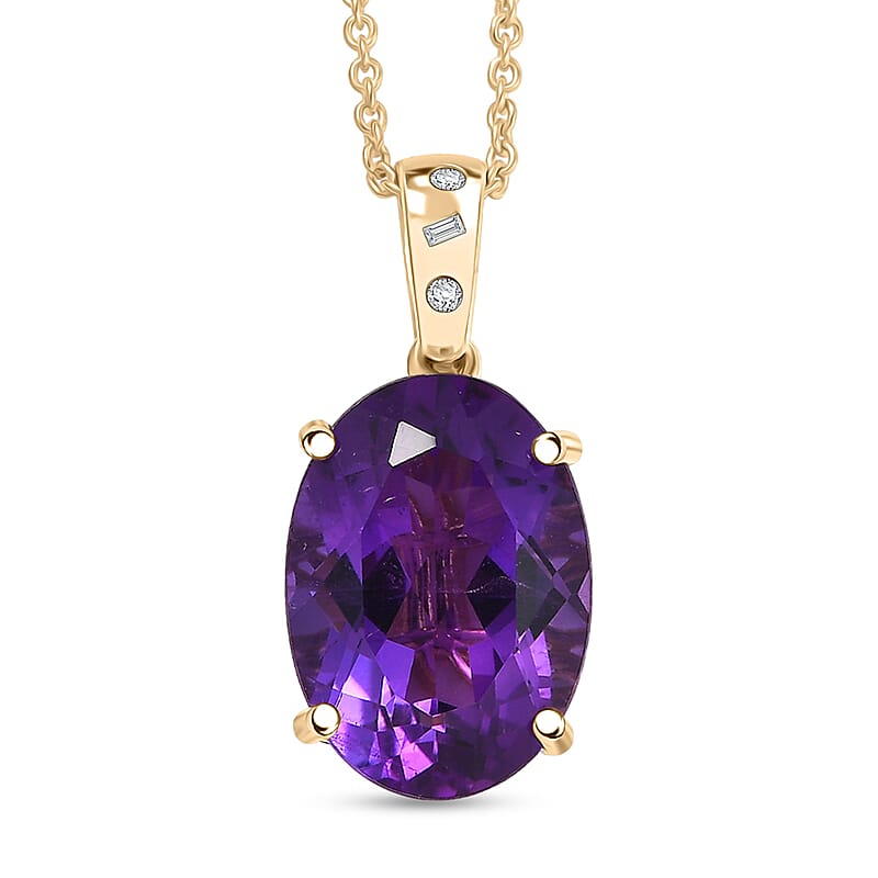 Luxoro Premium Lusaka Amethyst and Diamond 6.00 ctw Pendant Necklace in 10K Yellow Gold 20 Inches