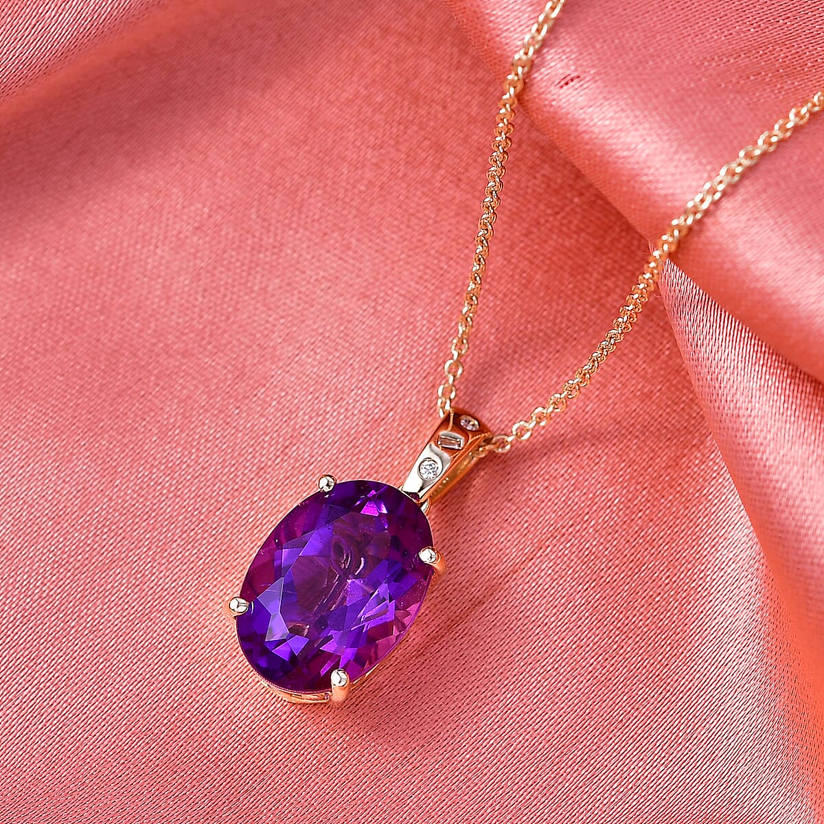 Luxoro Premium Lusaka Amethyst and Diamond 6.00 ctw Pendant Necklace in 10K Yellow Gold 20 Inches image number 1