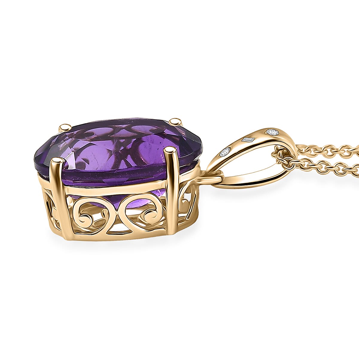 Luxoro Premium Lusaka Amethyst and Diamond 6.00 ctw Pendant Necklace in 10K Yellow Gold 20 Inches image number 3