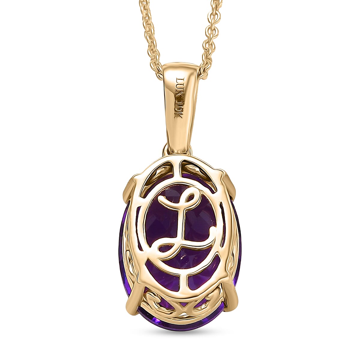 Luxoro Premium Lusaka Amethyst and Diamond 6.00 ctw Pendant Necklace in 10K Yellow Gold 20 Inches image number 4
