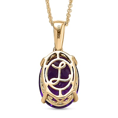Luxoro Premium Lusaka Amethyst and Diamond 6.00 ctw Pendant Necklace in 10K Yellow Gold 20 Inches
