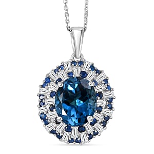 D'Joy London Blue Topaz and Multi Gemstone 6.75 ctw Pendant Necklace in Rhodium Over Sterling Silver 20 Inches 