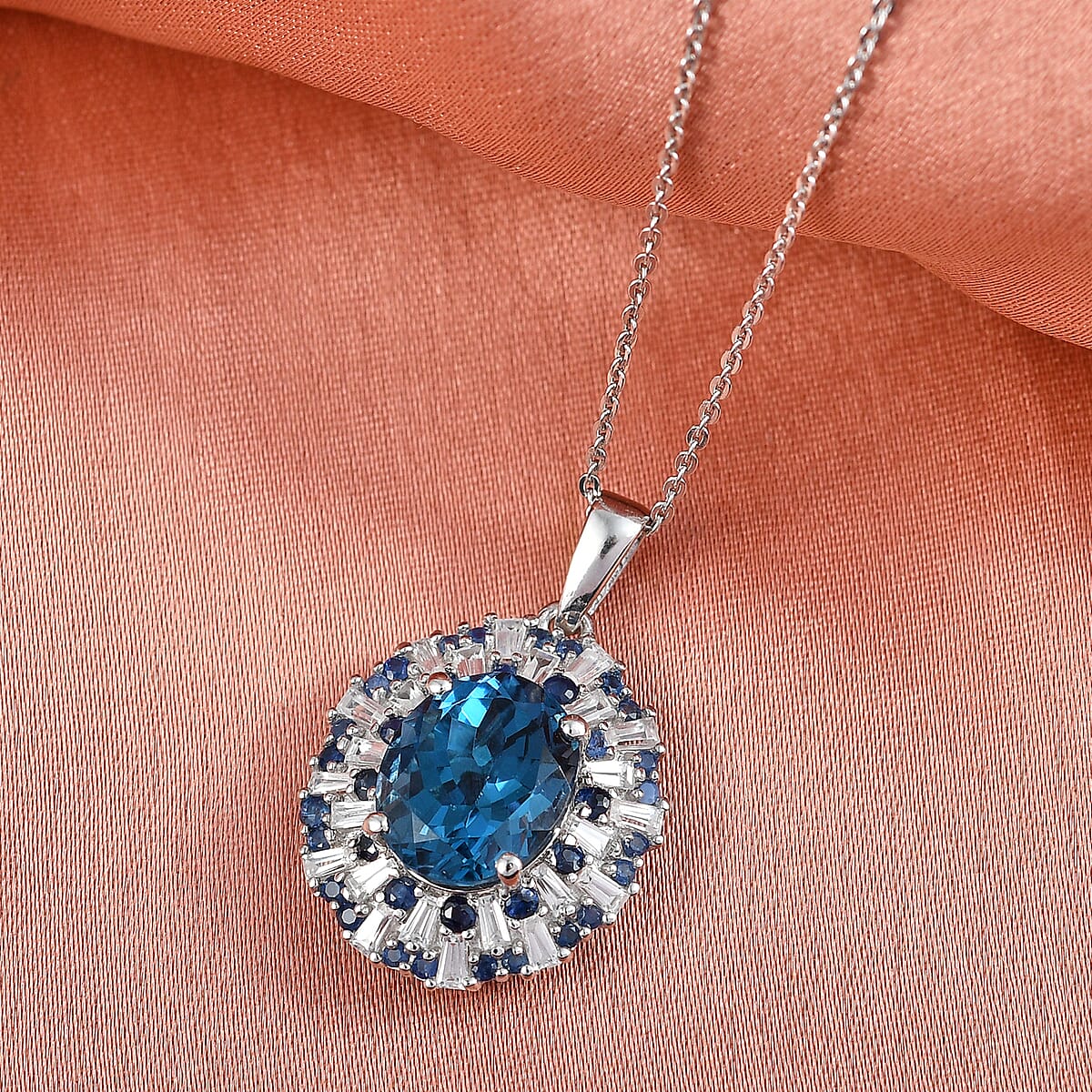 D'Joy London Blue Topaz and Multi Gemstone 6.75 ctw Pendant Necklace in Rhodium Over Sterling Silver 20 Inches  image number 1