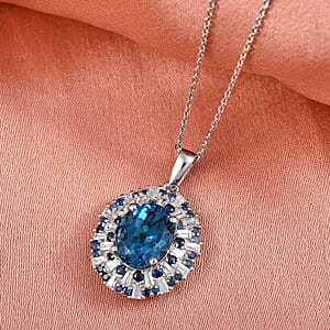 D'Joy London Blue Topaz and Multi Gemstone 6.75 ctw Pendant Necklace in Rhodium Over Sterling Silver 20 Inches 