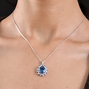 D'Joy London Blue Topaz and Multi Gemstone 6.75 ctw Pendant Necklace in Rhodium Over Sterling Silver 20 Inches 