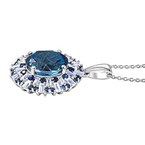 D'Joy London Blue Topaz and Multi Gemstone 6.75 ctw Pendant Necklace in Rhodium Over Sterling Silver 20 Inches 