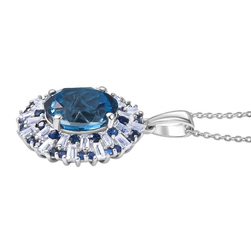 D'Joy London Blue Topaz and Multi Gemstone 6.75 ctw Pendant Necklace in Rhodium Over Sterling Silver 20 Inches 