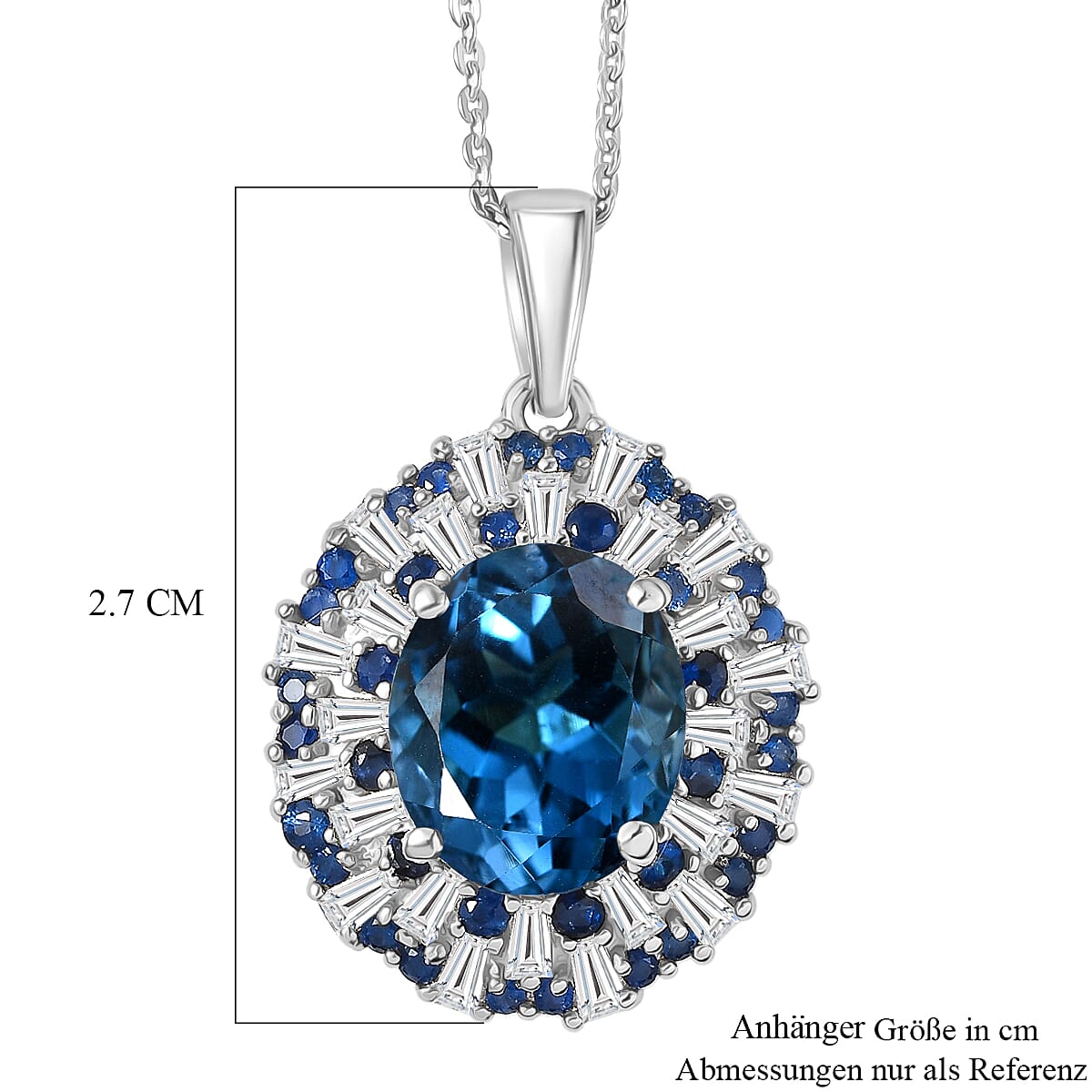 D'Joy London Blue Topaz and Multi Gemstone 6.75 ctw Pendant Necklace in Rhodium Over Sterling Silver 20 Inches