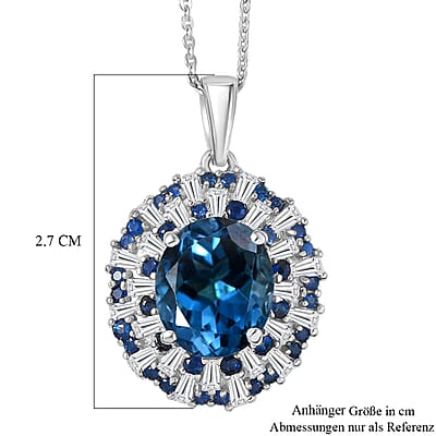 D'Joy London Blue Topaz and Multi Gemstone 6.75 ctw Pendant Necklace in Rhodium Over Sterling Silver 20 Inches 