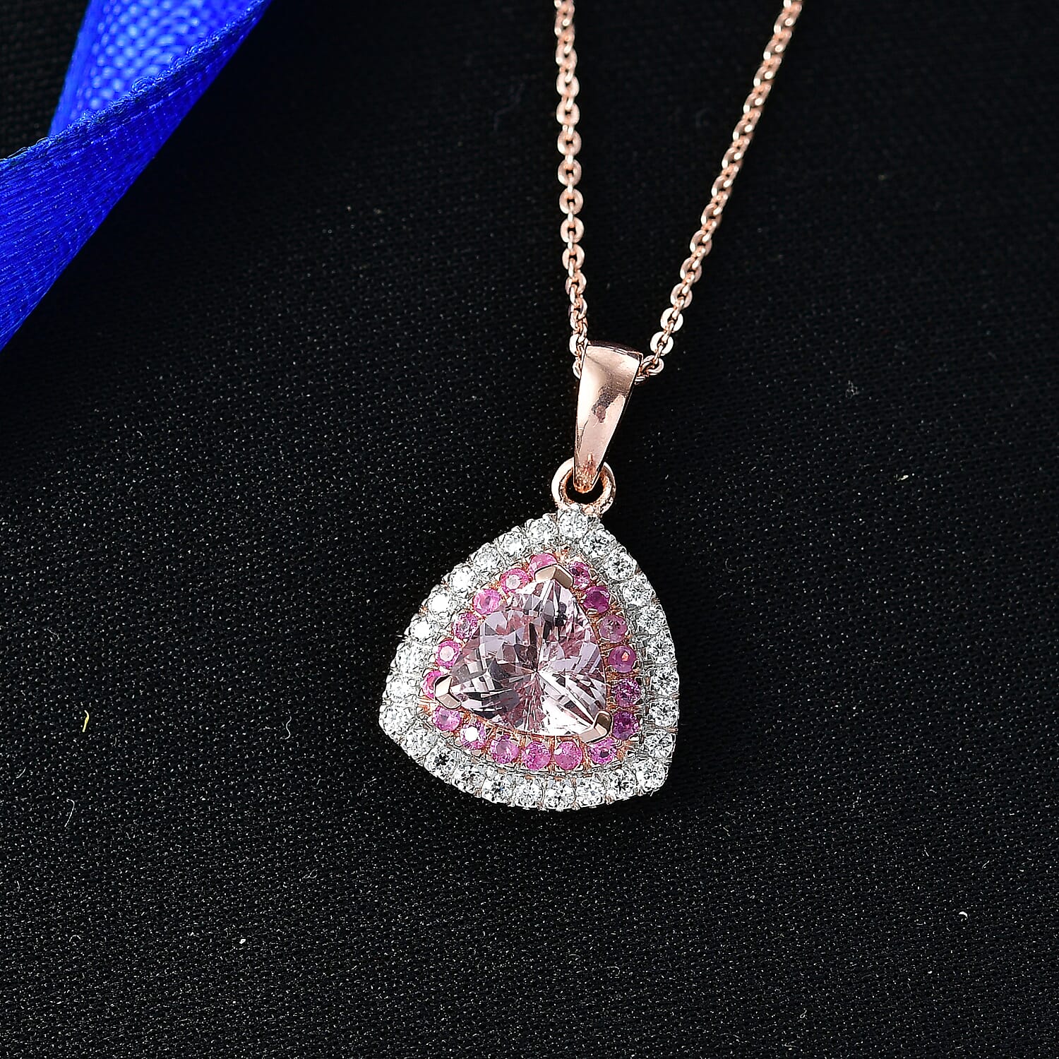 D'Joy Premium Pink Morganite and Multi Gemstone 2.10 ctw Pendant Necklace in 18K Vermeil Rose Gold Over Sterling Silver 20 Inches