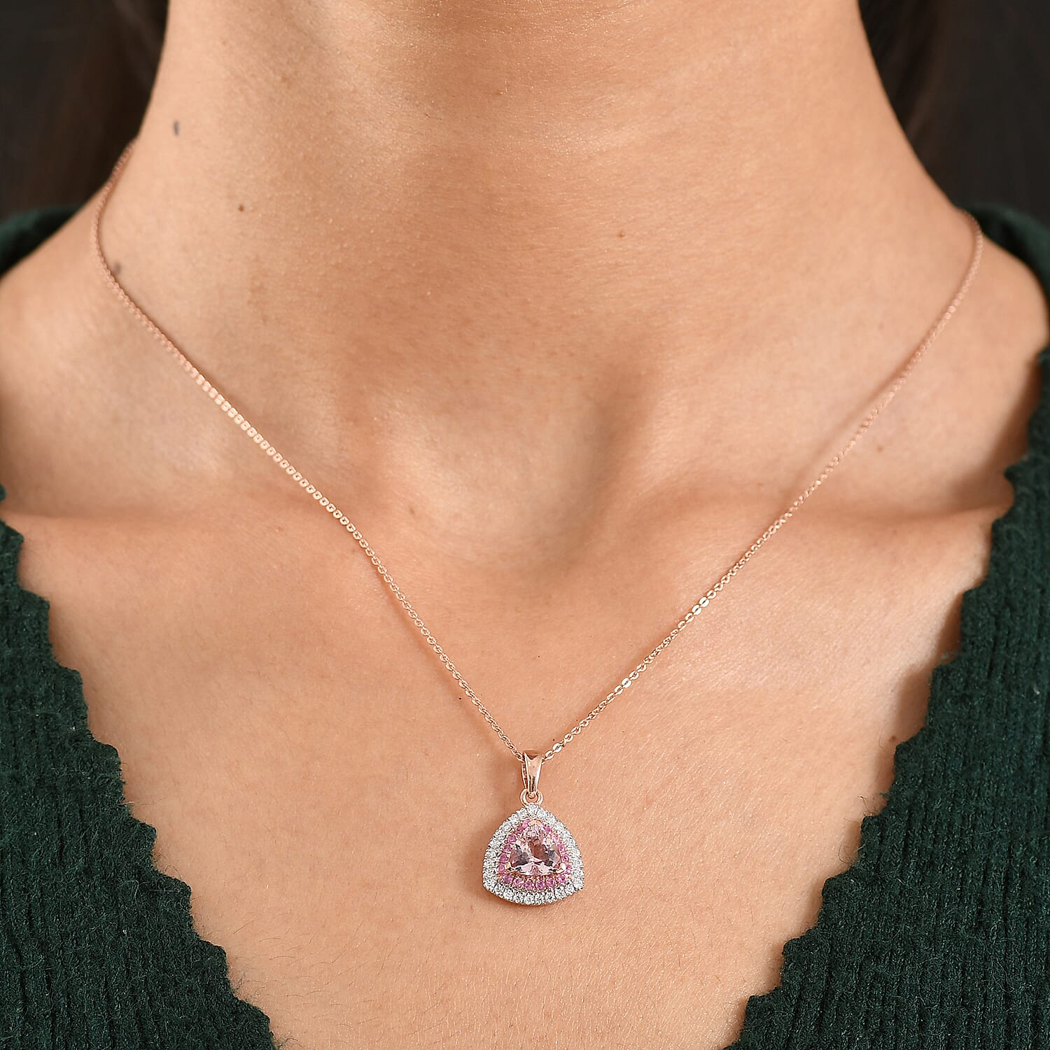 D'Joy Premium Pink Morganite and Multi Gemstone 2.10 ctw Pendant Necklace in 18K Vermeil Rose Gold Over Sterling Silver 20 Inches