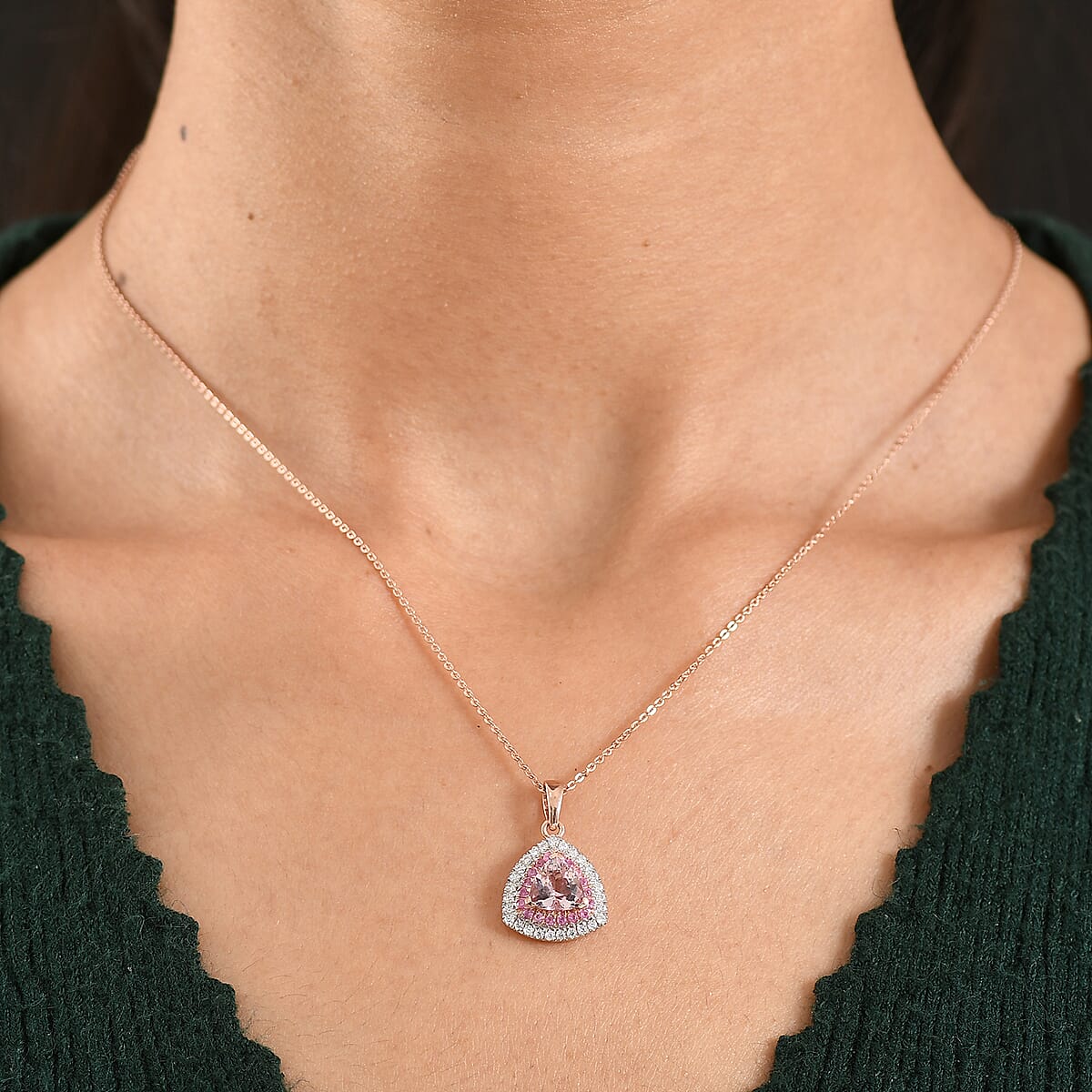 D'Joy Premium Pink Morganite and Multi Gemstone 2.10 ctw Pendant Necklace in 18K Vermeil Rose Gold Over Sterling Silver 20 Inches image number 2