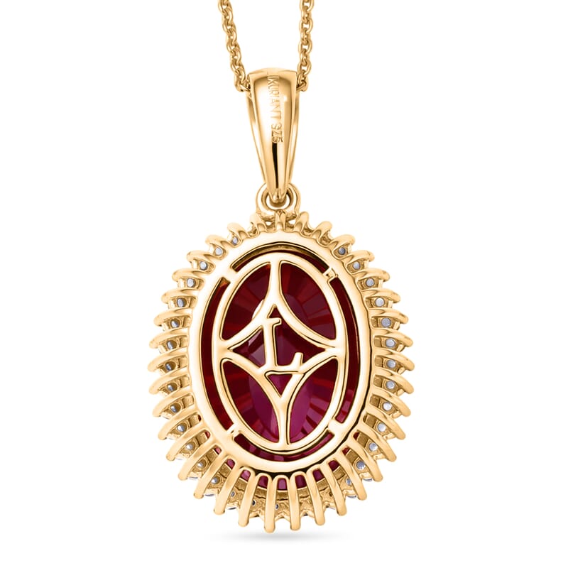 Premium Niassa Ruby and Luxuriant Lab Grown Diamond 20.70 ctw Pendant Necklace in 18K Vermeil Yellow Gold Over Sterling Silver 20 Inches