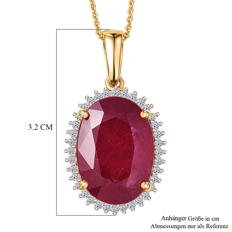 Premium Niassa Ruby and Luxuriant Lab Grown Diamond 20.70 ctw Pendant Necklace in 18K Vermeil Yellow Gold Over Sterling Silver 20 Inches