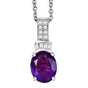 EverTrue African Amethyst, White Zircon Pendant in Platinum Bond with Stainless Steel Necklace (20 Inches) 3.40 ctw