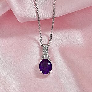 EverTrue African Amethyst, White Zircon Pendant in Platinum Bond with Stainless Steel Necklace (20 Inches) 3.40 ctw