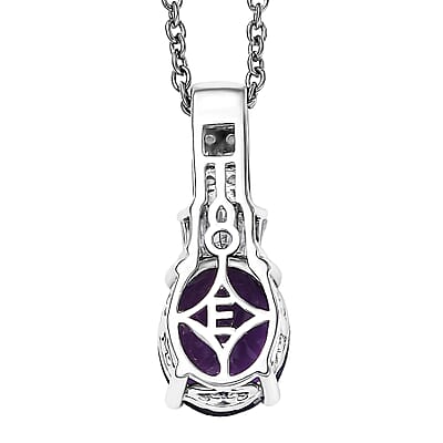 EverTrue African Amethyst and White Zircon 3.40 ctw Pendant in Platinum Bond with Stainless Steel Necklace 20 Inches
