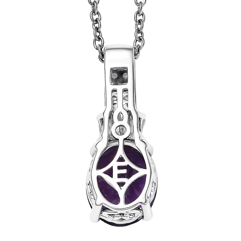 EverTrue African Amethyst and White Zircon 3.40 ctw Pendant in Platinum Bond with Stainless Steel Necklace 20 Inches