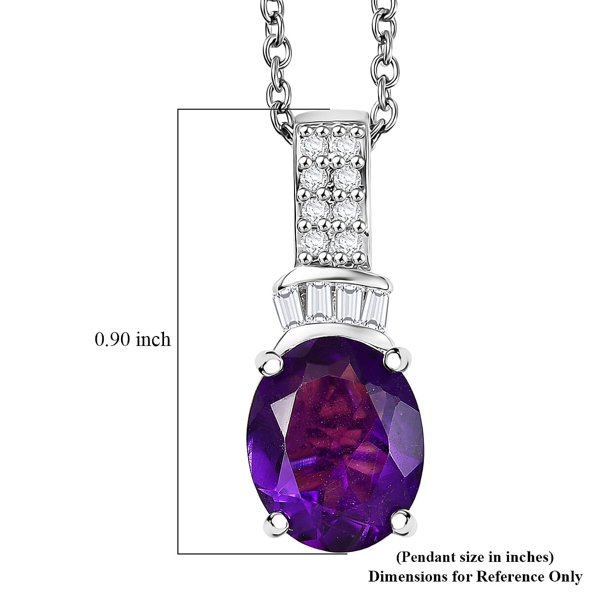 EverTrue African Amethyst, White Zircon Pendant in Platinum Bond with Stainless Steel Necklace (20 Inches) 3.40 ctw image number 5