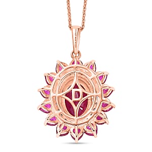 D'Joy Premium Niassa Ruby (FF) and Moissanite 5.50 ctw Crown Heart Halo Pendant Necklace in 18K Vermeil Rose Gold Over Sterling Silver 20 Inches 