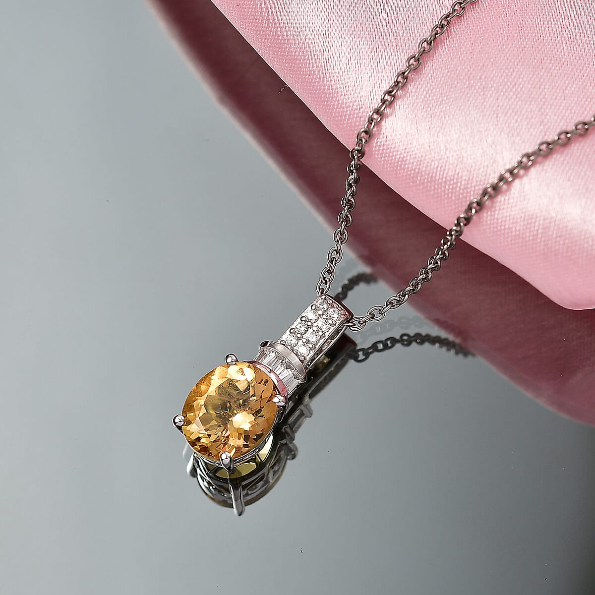EverTrue Brazilian Citrine and White Zircon 3.85 ctw Pendant in Platinum Bond with Stainless Steel Necklace 20 Inches image number 1