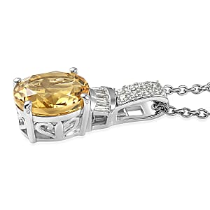 EverTrue Brazilian Citrine and White Zircon 3.85 ctw Pendant in Platinum Bond with Stainless Steel Necklace 20 Inches