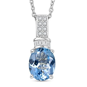 EverTrue Sky Blue Topaz and White Zircon 4.70 ctw Pendant in Platinum Bond with Stainless Steel Necklace 20 Inches