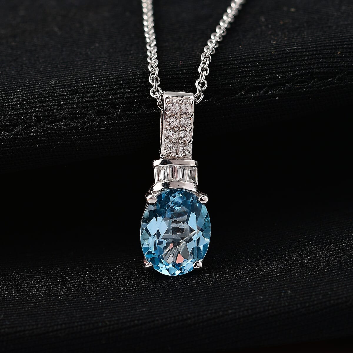 EverTrue Sky Blue Topaz and White Zircon 4.70 ctw Pendant in Platinum Bond with Stainless Steel Necklace 20 Inches image number 1