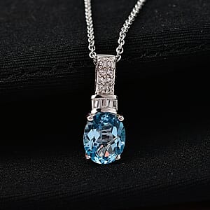 EverTrue Sky Blue Topaz and White Zircon 4.70 ctw Pendant in Platinum Bond with Stainless Steel Necklace 20 Inches
