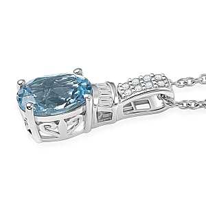 EverTrue Sky Blue Topaz and White Zircon 4.70 ctw Pendant in Platinum Bond with Stainless Steel Necklace 20 Inches