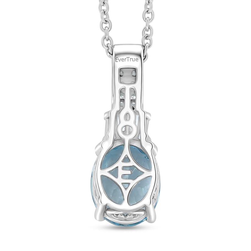 EverTrue Sky Blue Topaz and White Zircon 4.70 ctw Pendant in Platinum Bond with Stainless Steel Necklace 20 Inches