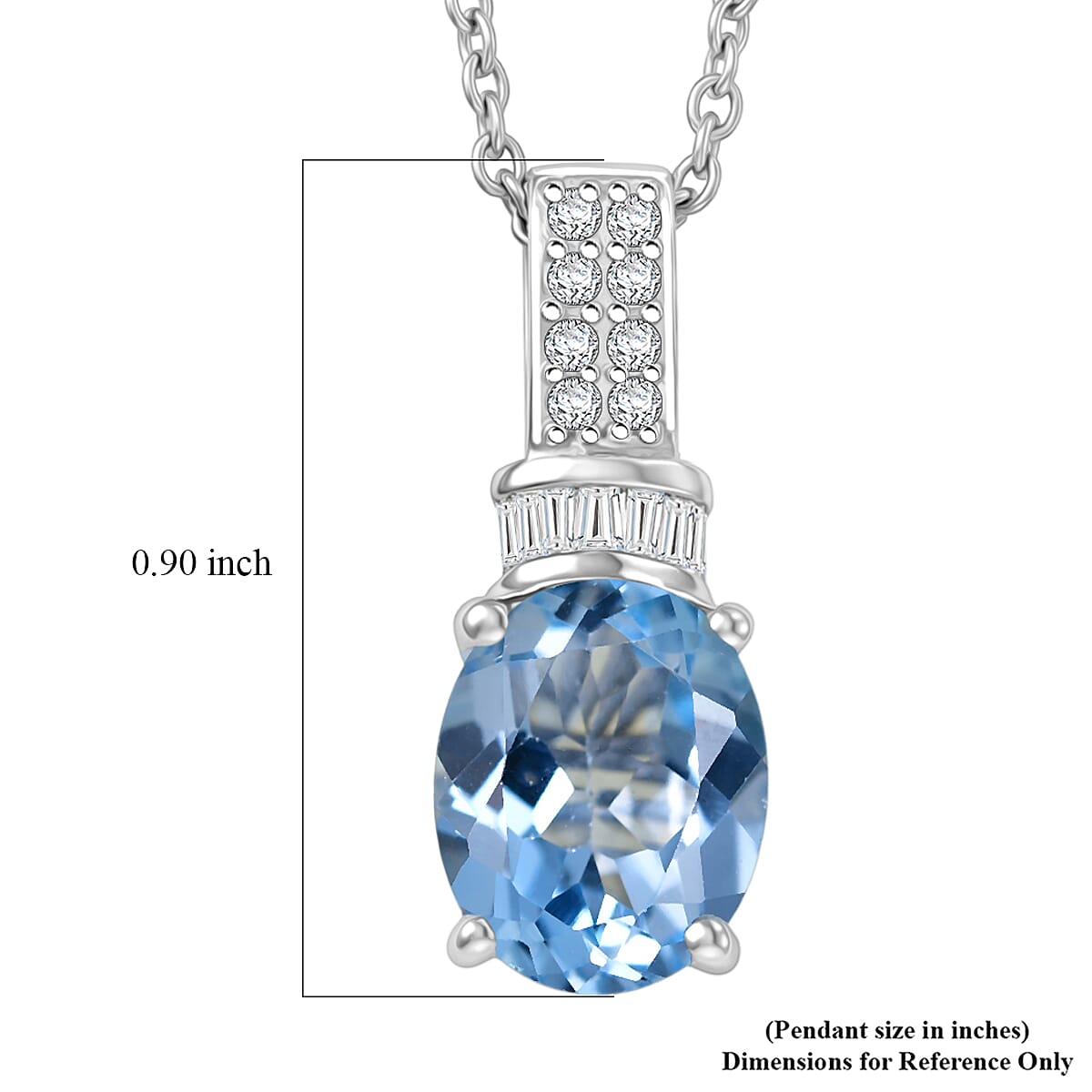 EverTrue Sky Blue Topaz and White Zircon 4.70 ctw Pendant in Platinum Bond with Stainless Steel Necklace 20 Inches