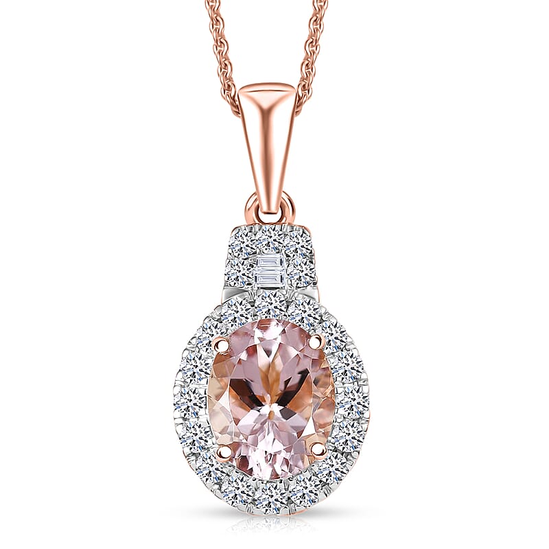 Certified & Appraised AAA Pink Morganite and Luxuriant Lab Grown Diamond G-H SI 3.20 ctw Pendant Necklace in 10K Rose Gold 20 Inches