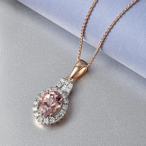 Certified & Appraised AAA Pink Morganite and Luxuriant Lab Grown Diamond G-H SI 3.19 ctw Pendant Necklace in 10K Rose Gold (20 Inches)