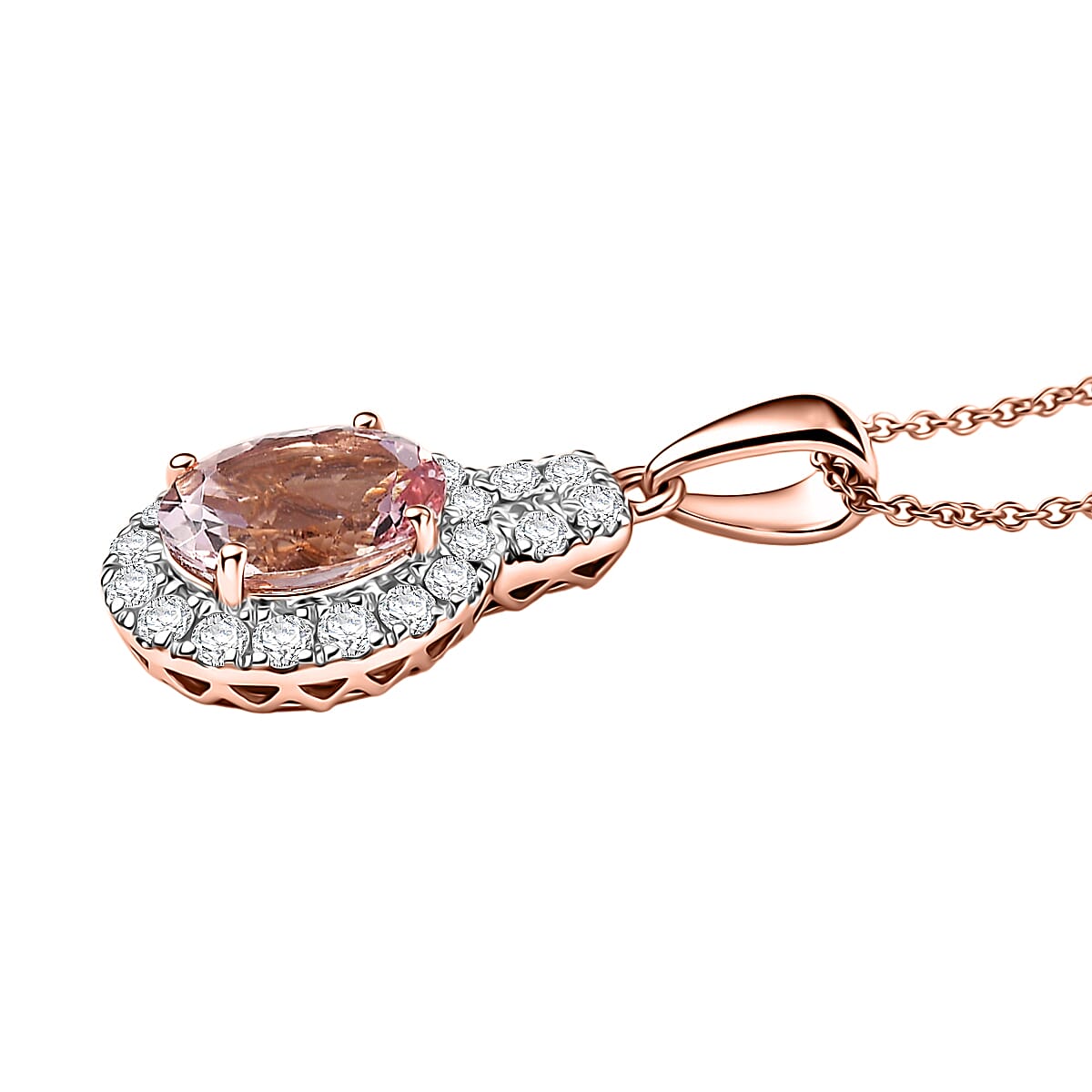 Certified & Appraised AAA Pink Morganite and Luxuriant Lab Grown Diamond G-H SI 3.19 ctw Pendant Necklace in 10K Rose Gold (20 Inches) image number 3