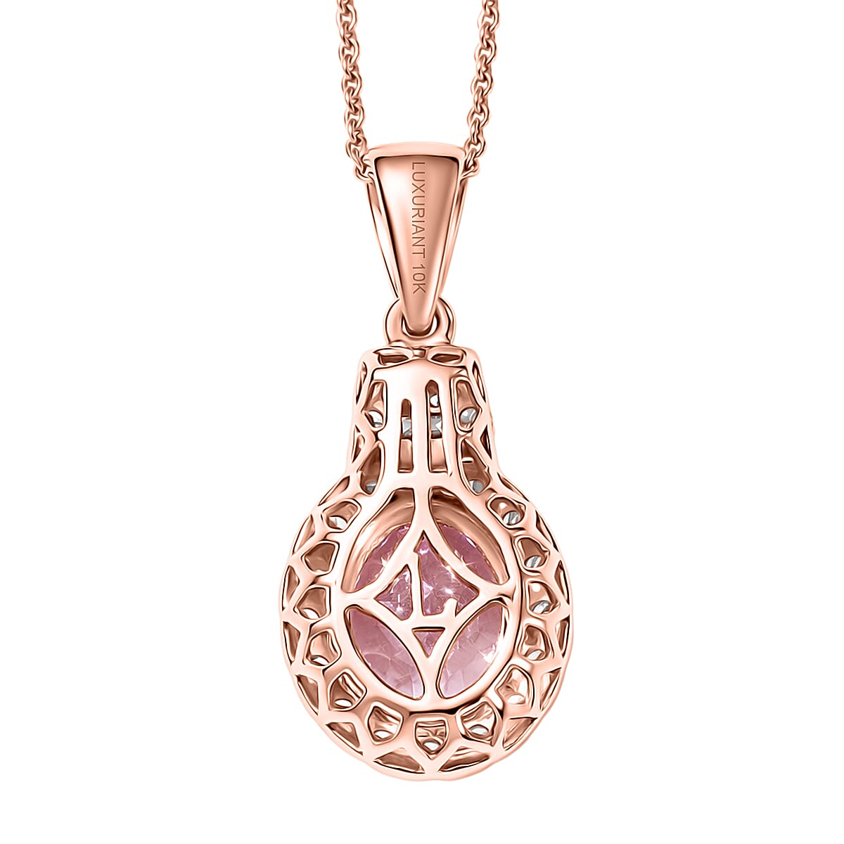 Certified & Appraised AAA Pink Morganite and Luxuriant Lab Grown Diamond G-H SI 3.19 ctw Pendant Necklace in 10K Rose Gold (20 Inches) image number 4