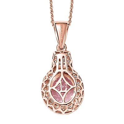 Certified & Appraised AAA Pink Morganite and Luxuriant Lab Grown Diamond G-H SI 3.20 ctw Pendant Necklace in 10K Rose Gold 20 Inches