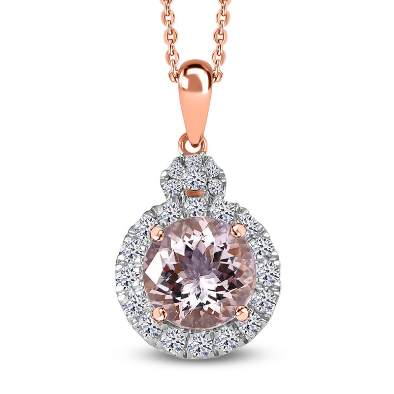 Certified & Appraised AAA Pink Morganite and Luxuriant Lab Grown Diamond G-H SI 3.06 ctw Pendant Necklace in 10K Rose Gold (20 Inches)